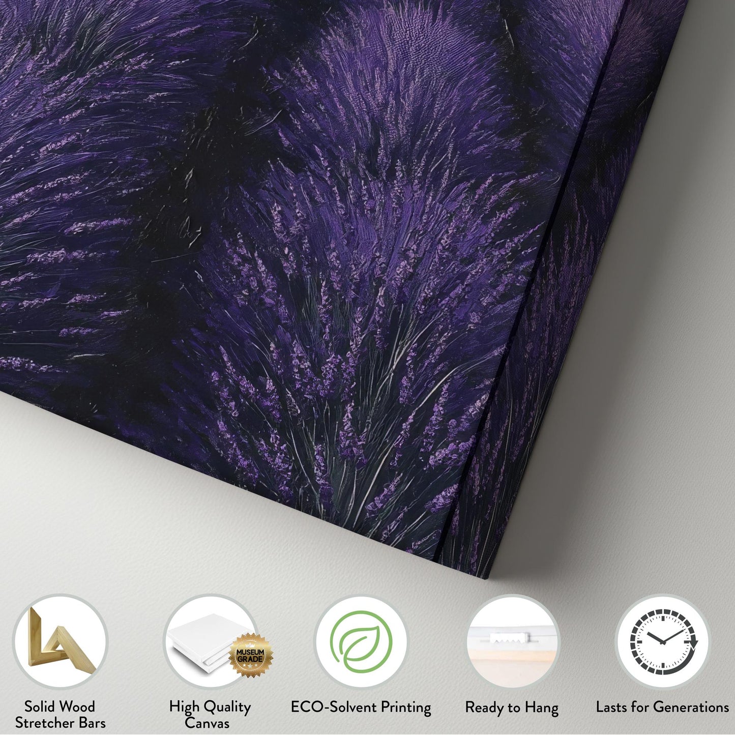 Provence Lavender Field Canvas Art | Impasto Painting Print | Bohemian Wall Art For Living Room | Twilight Amethyst Art Long Vertical Art