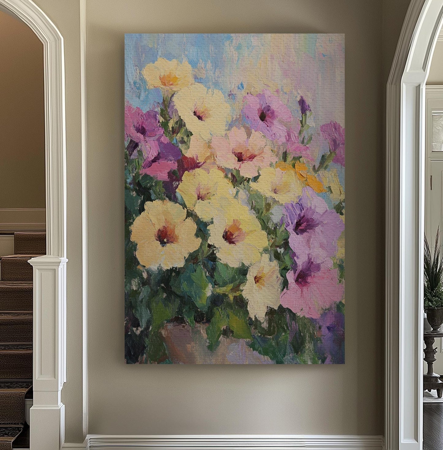 Petal Impressionism Canvas Art | Impasto Floral Print | Bohemian Wall Art For Living Room | Buttercream Lavender Art Vertical Canvas