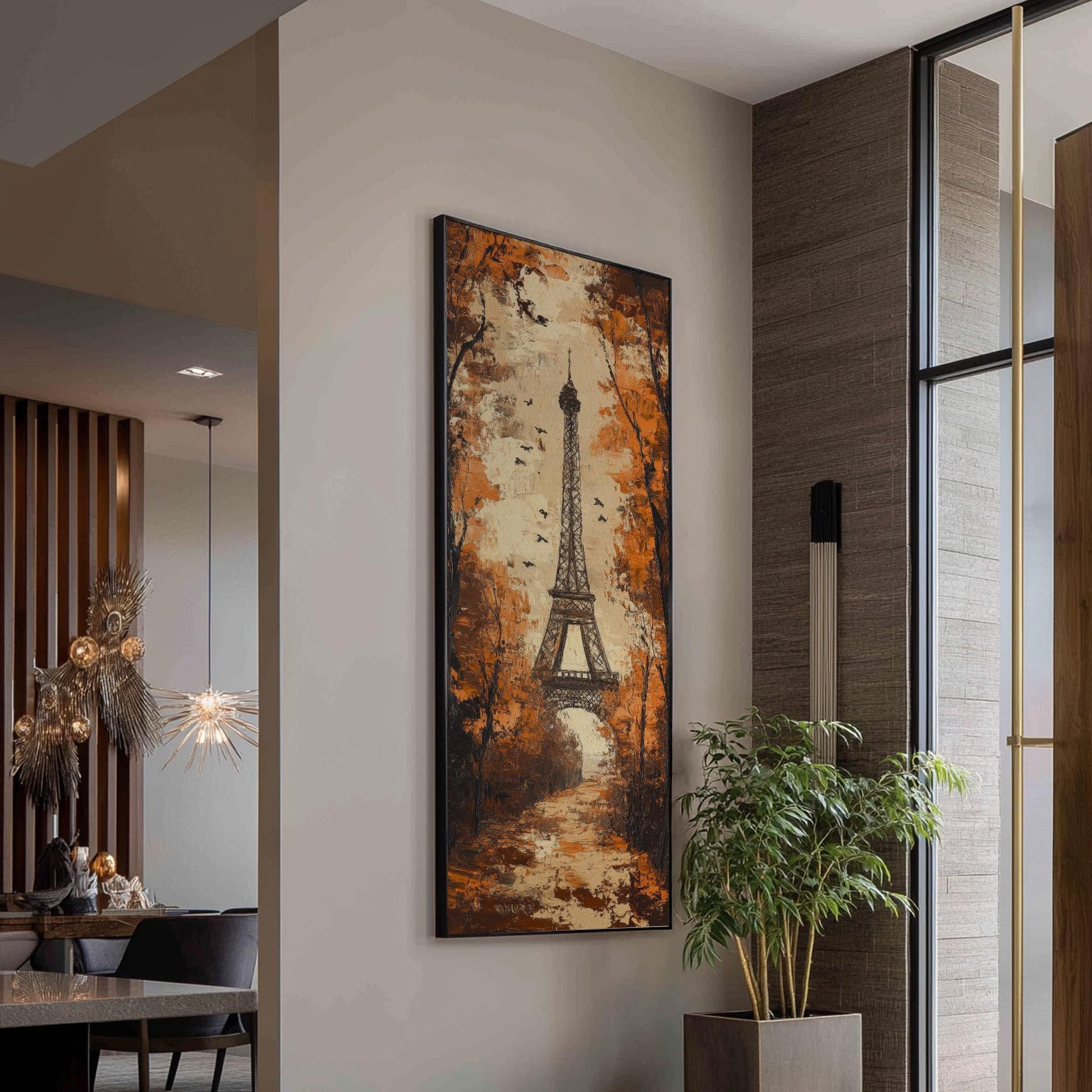 Parisian Impressionist Canvas Art | Impasto Eiffel Tower Print | Bohemian Wall Art For Living Room Long Vertical Art