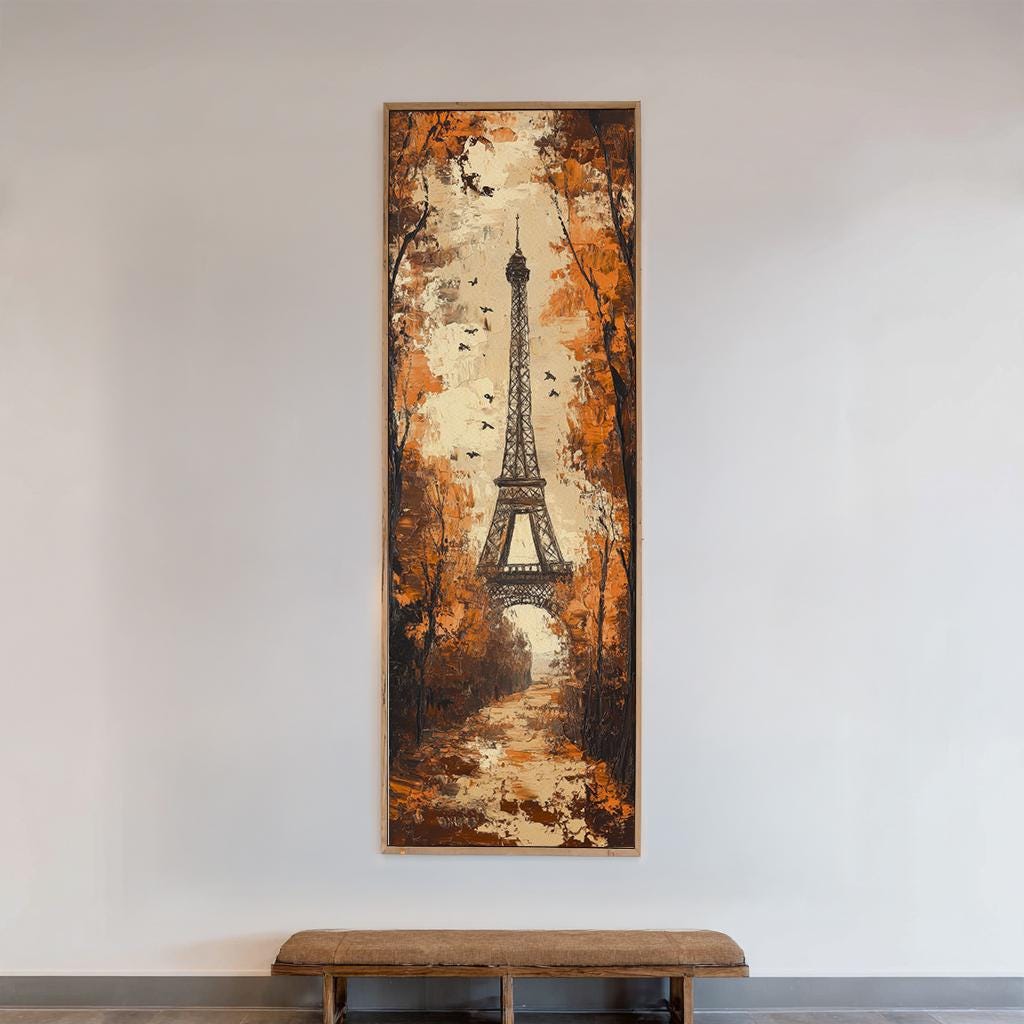 Parisian Impressionist Canvas Art | Impasto Eiffel Tower Print | Bohemian Wall Art For Living Room Long Vertical Art