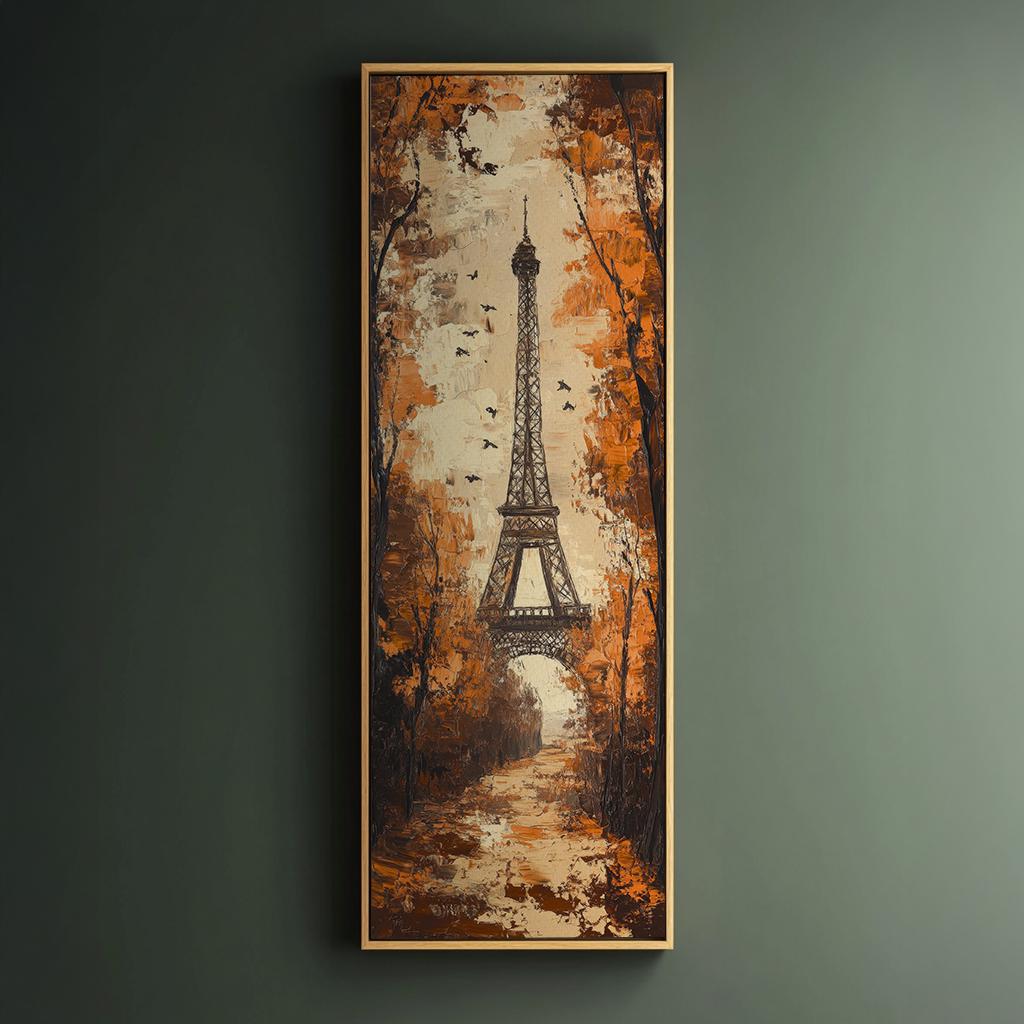 Parisian Impressionist Canvas Art | Impasto Eiffel Tower Print | Bohemian Wall Art For Living Room Long Vertical Art