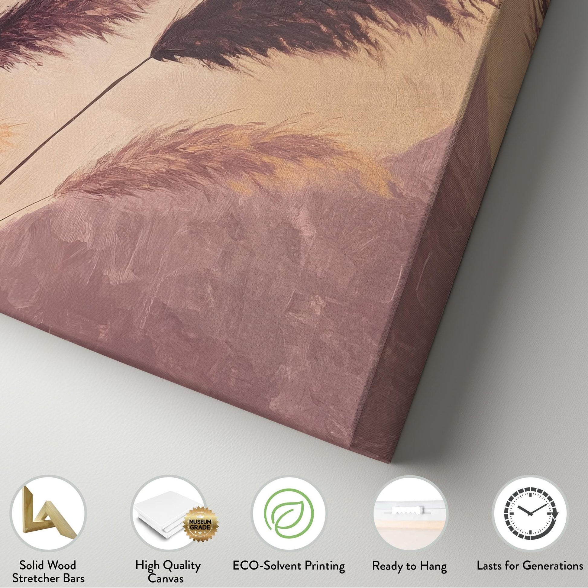Pampas Grass Canvas Art | Impasto Print | Bohemian Wall Art For Living Room | Mauve and Blush Art | Modern Minimalist Decor Horizontal Art