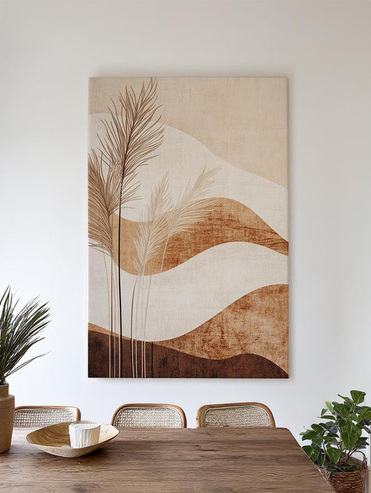 Pampas Grass Botanical Canvas Art | Abstract Line Print | Japandi Wall Art For Living Room | Cream Espresso Art Vertical Canvas