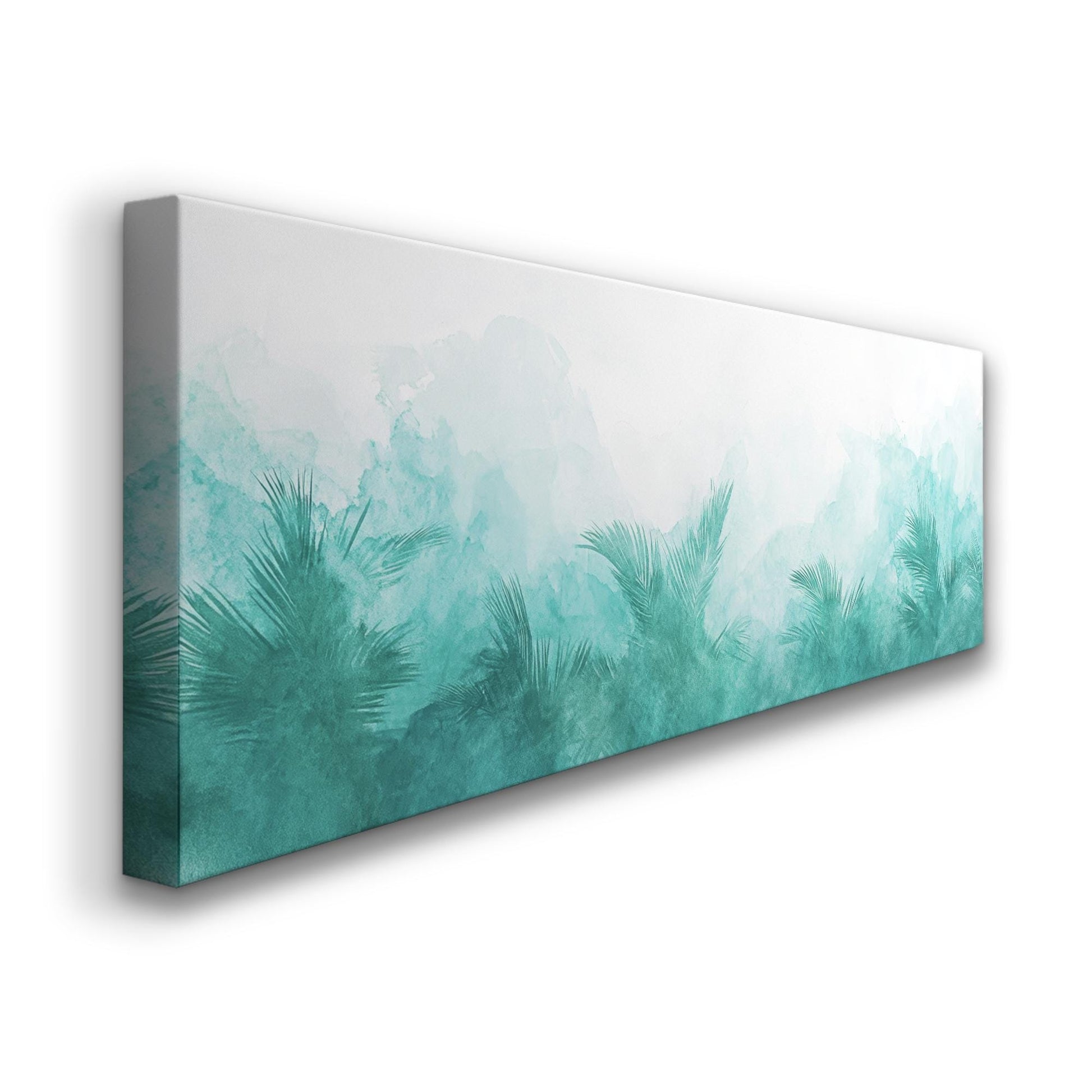 Palm Fronds Watercolor Canvas Art | Abstract Impressionism Print | Biophilic Wall Art For Living Room | Seafoam Green Art Panoramic Wall Art