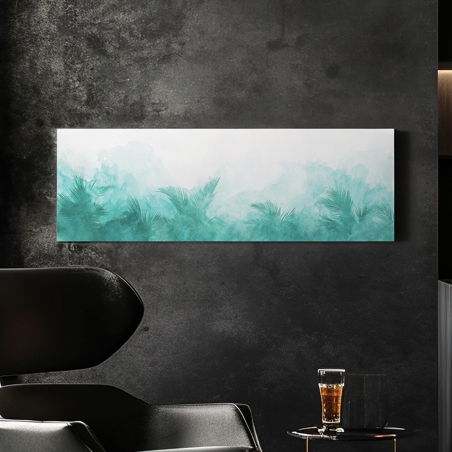 Palm Fronds Watercolor Canvas Art | Abstract Impressionism Print | Biophilic Wall Art For Living Room | Seafoam Green Art Panoramic Wall Art