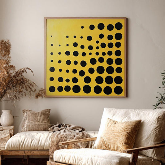 Op Art Dotted Canvas Art | Geometric Op Art Print | Mid Century Modern Wall Art For Living Room | Mustard Yellow Art Square Canvas Art
