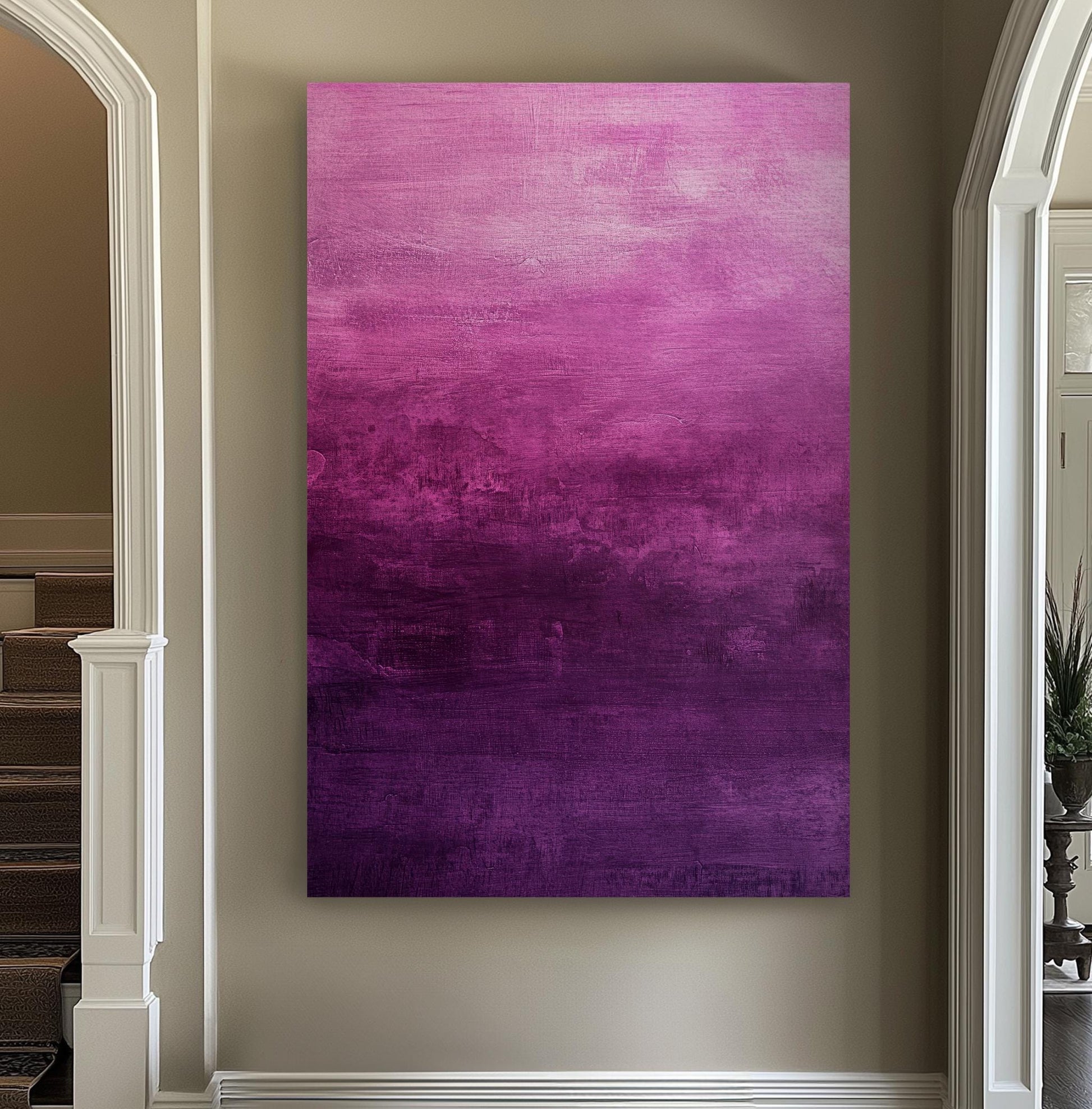 Ombre Abstract Canvas Art | Impasto Painting Print | Bohemian Wall Art For Living Room | Amethyst Plum Art Vertical Canvas