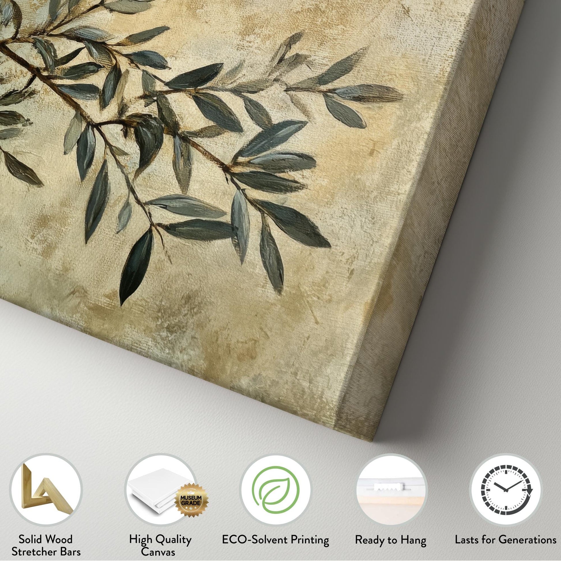 Olive Branch Canvas Art | Impasto Print | Transitional Wall Art For Living Room | Sage Green Art | Modern Farmhouse Decor Horizontal Art