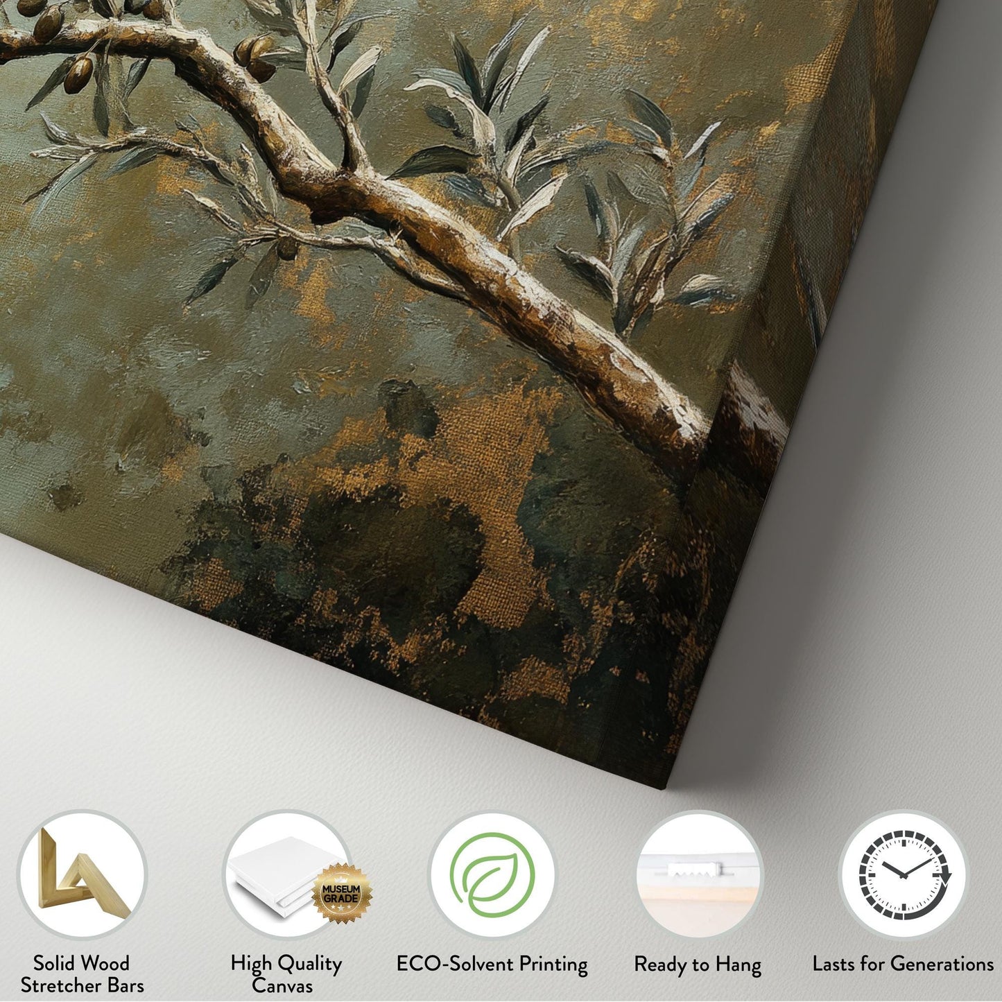 Olive Branch Canvas Art | Impasto Oil Print | Transitional Wall Art For Living Room | Sage Green Art | Modern Farmhouse Decor Horizontal Art
