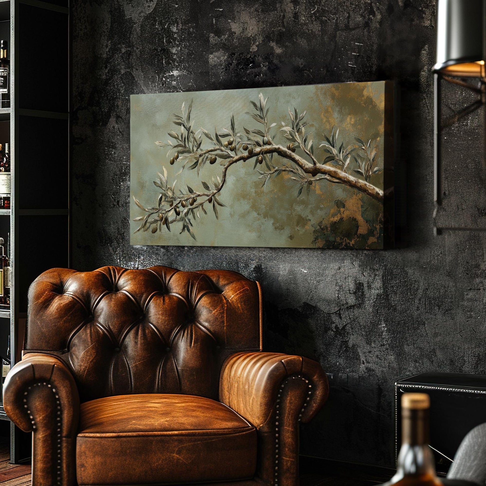 Olive Branch Canvas Art | Impasto Oil Print | Transitional Wall Art For Living Room | Sage Green Art | Modern Farmhouse Decor Horizontal Art