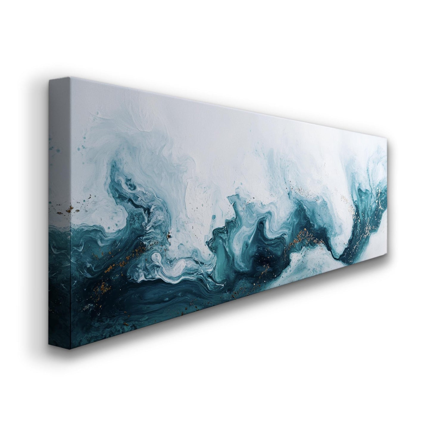 Oceanic Flow Canvas Art | Pouring Acrylic Print | Biophilic Wall Art For Living Room | Serene Teal Art Panoramic Wall Art