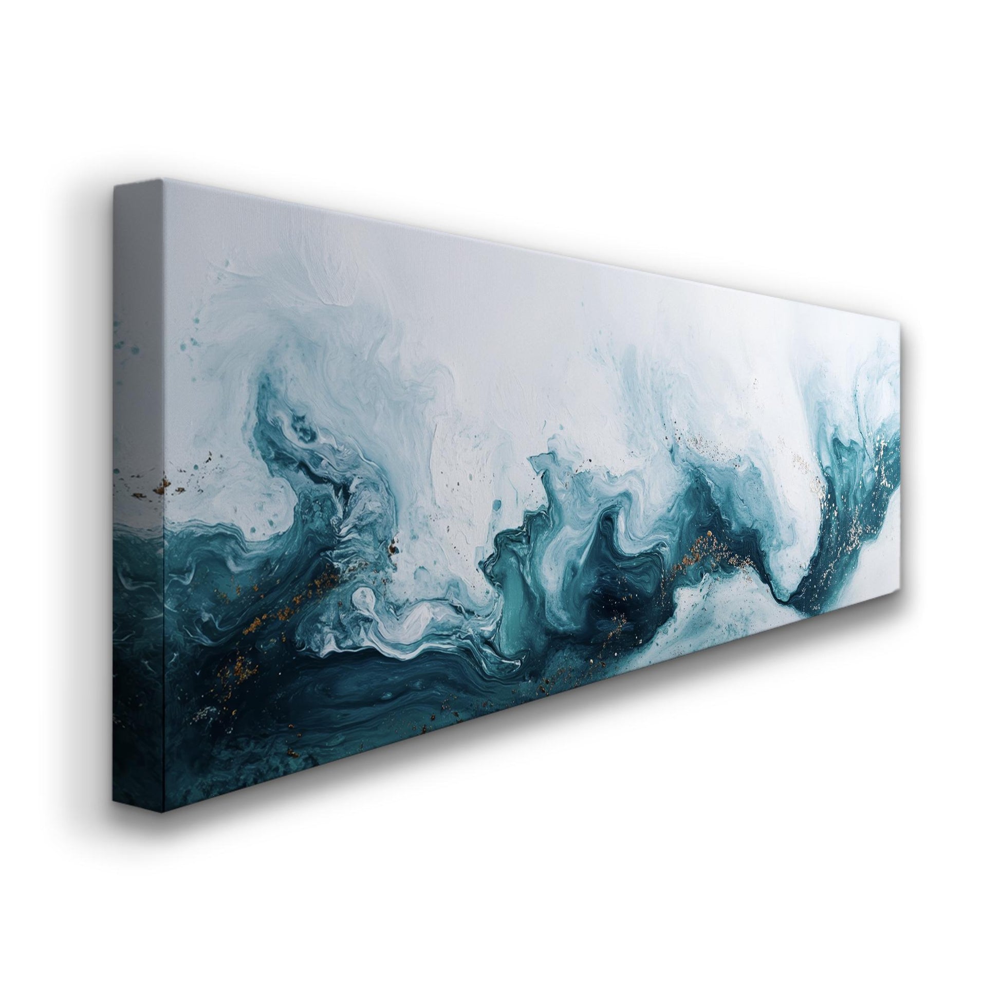 Oceanic Flow Canvas Art | Pouring Acrylic Print | Biophilic Wall Art For Living Room | Serene Teal Art Panoramic Wall Art