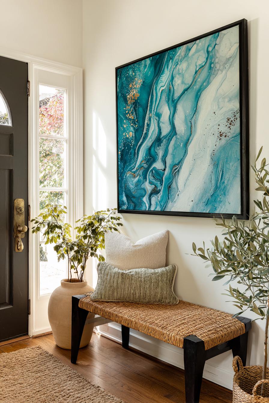 Oceanic Abstract Canvas Art | Fluid Acrylic Pour Print | Coastal Living Room Wall Art For Living Room Square Canvas Art