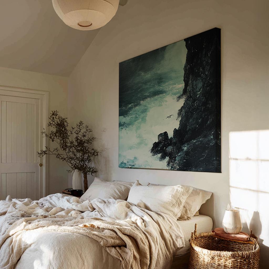 Ocean Wave Crash | Impasto Print | Coastal Living Room Wall Art For Living Room | Seafoam Green Art | Tranquil Decor Square Canvas Art