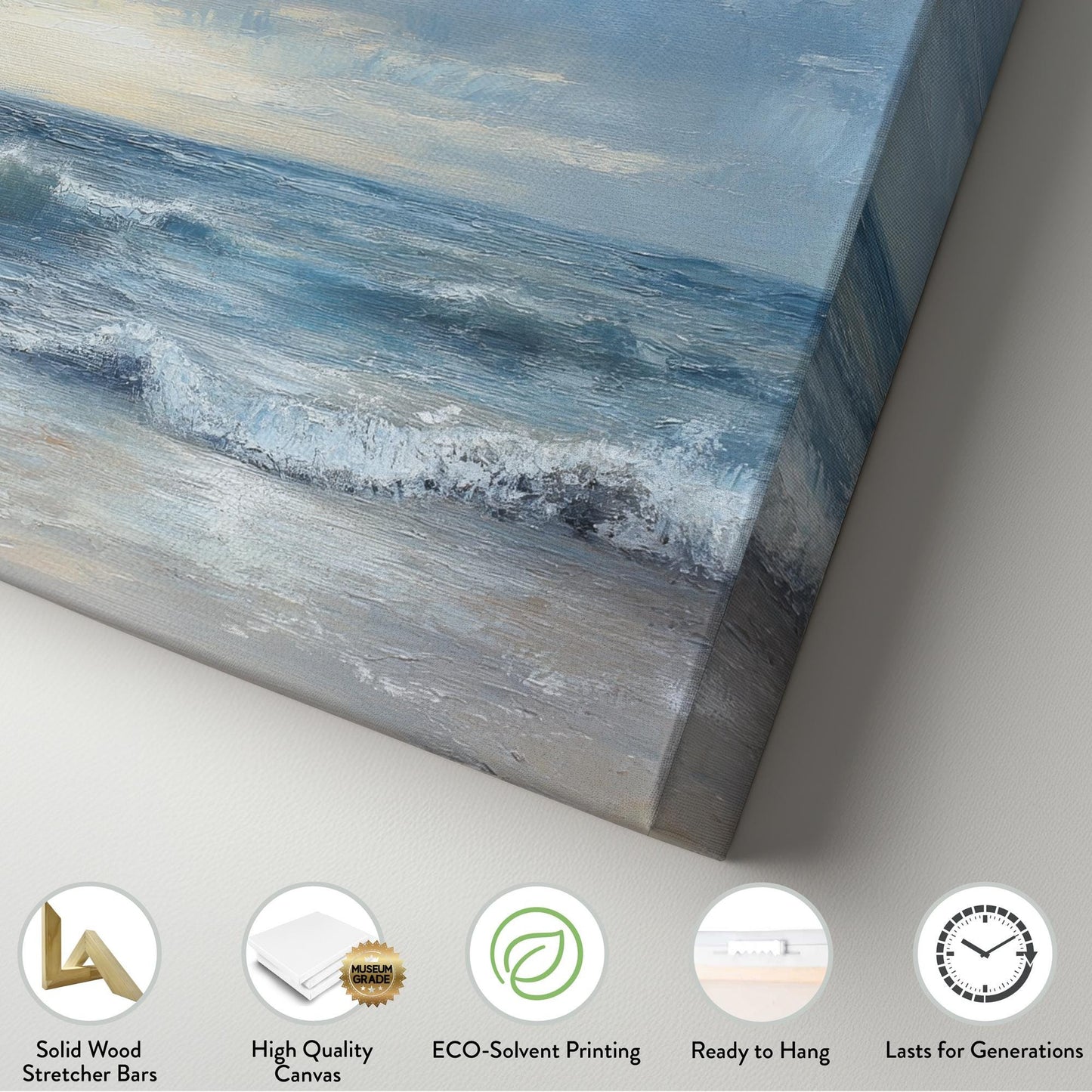Ocean Wave Canvas Art | Impasto Seascape Print | Coastal Living Room Wall Art For Living Room | Seashell Beige Art Horizontal Art