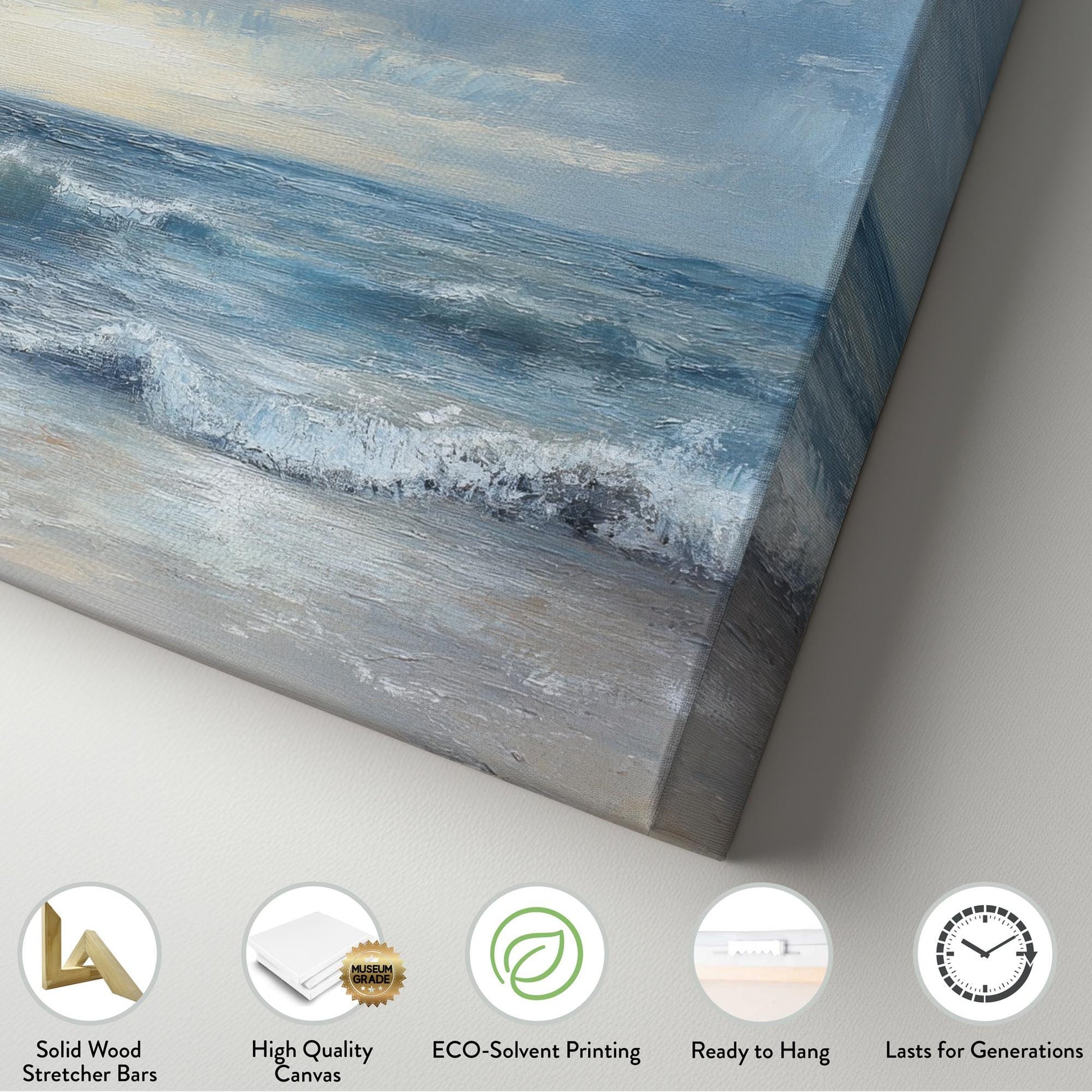 Ocean Wave Canvas Art | Impasto Seascape Print | Coastal Living Room Wall Art For Living Room | Seashell Beige Art Horizontal Art