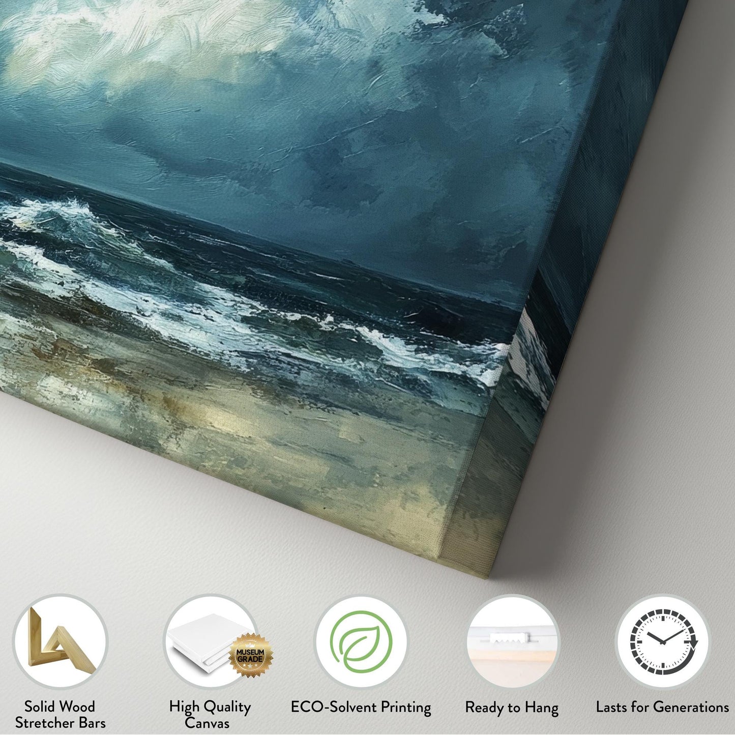 Ocean Wave Canvas Art | Impasto Seascape Print | Coastal Bohemian Wall Art For Living Room | Stormy Seafoam Art Horizontal Art