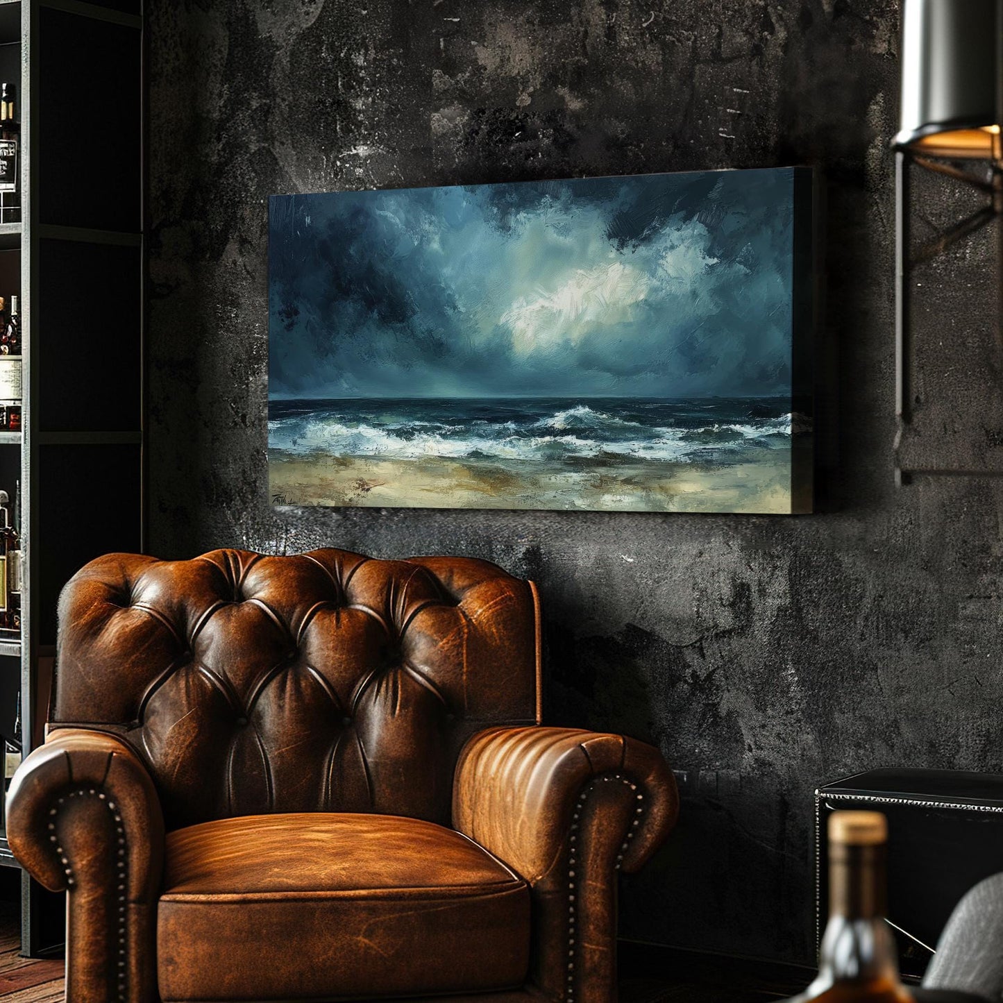 Ocean Wave Canvas Art | Impasto Seascape Print | Coastal Bohemian Wall Art For Living Room | Stormy Seafoam Art Horizontal Art
