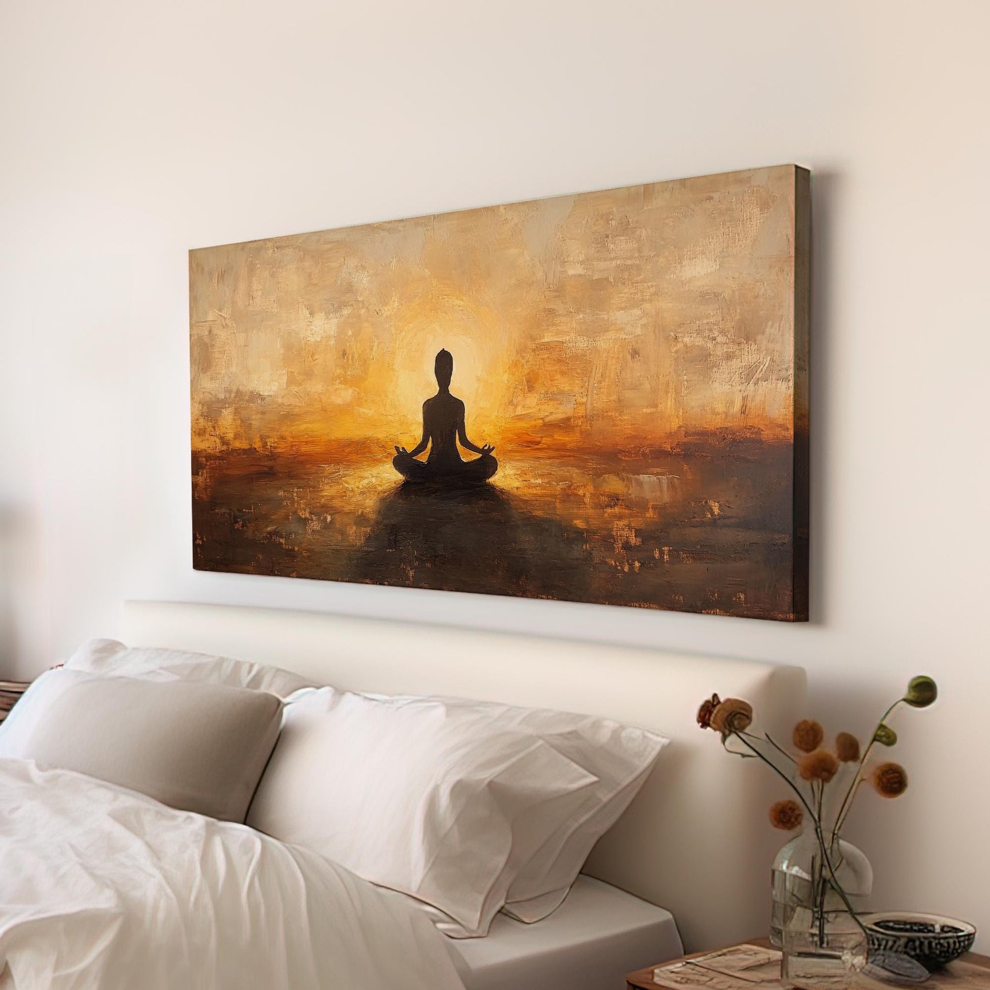 Mindful Moments Canvas Art | Impasto Print | Zen Wall Art For Living Room | Warm Sienna Art | Tranquil Decor Horizontal Art