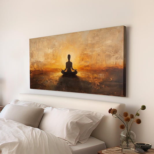 Mindful Moments Canvas Art | Impasto Print | Zen Wall Art For Living Room | Warm Sienna Art | Tranquil Decor Horizontal Art