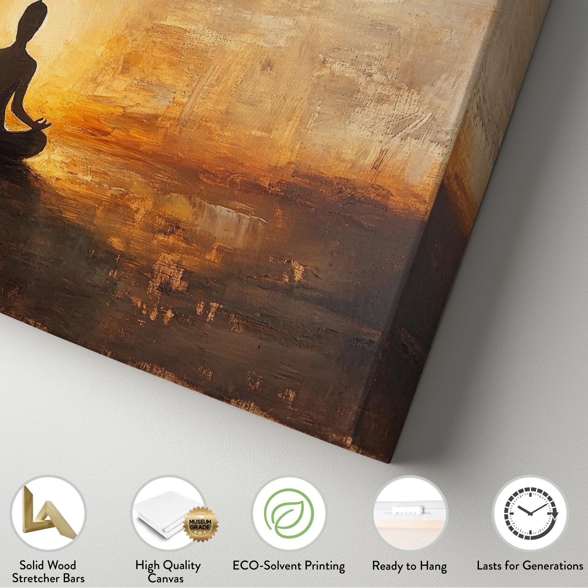 Mindful Moments Canvas Art | Impasto Print | Zen Wall Art For Living Room | Warm Sienna Art | Tranquil Decor Horizontal Art