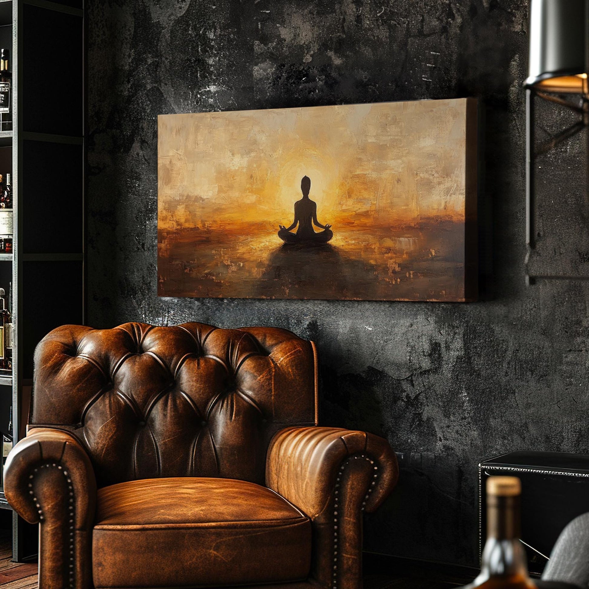 Mindful Moments Canvas Art | Impasto Print | Zen Wall Art For Living Room | Warm Sienna Art | Tranquil Decor Horizontal Art