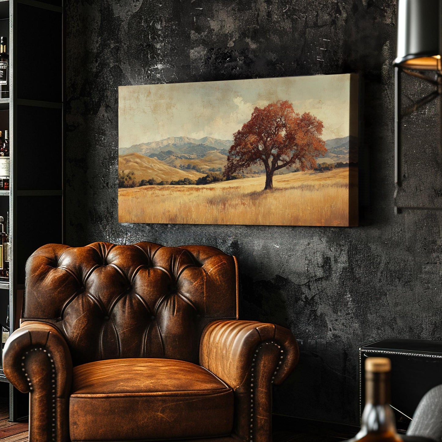 Solitary Oak Canvas Art | Textured Impressionist Print | Bohemian Wall Art For Living Room | Golden Hour Art Horizontal Art
