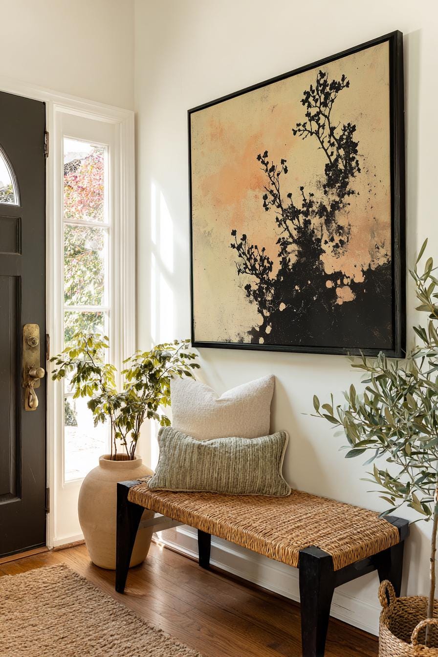 Silhouette Botanical Canvas Art | Monochromatic Print | Japandi Wall Art For Living Room | Blush Pink Art Square Canvas Art