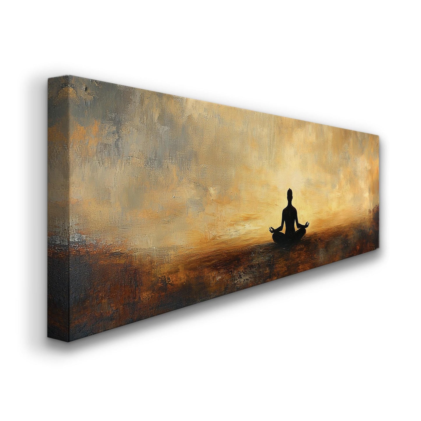 Serene Yogi Canvas Art | Impasto Painting Print | Zen Minimalist Wall Art For Living Room | Burnt Sienna Golden Hour Art Panoramic Wall Art