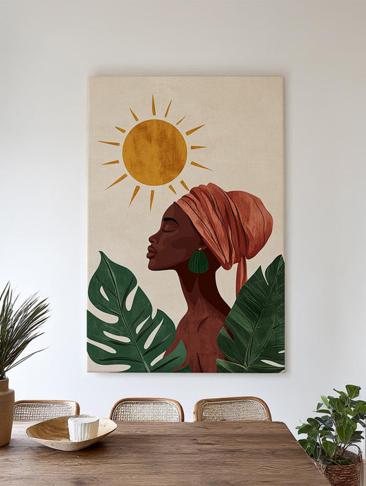 Serene Woman Canvas Art | Abstract Minimalist Print | Bohemian Wall Art For Living Room | Terracotta Forest Green Art Vertical Canvas