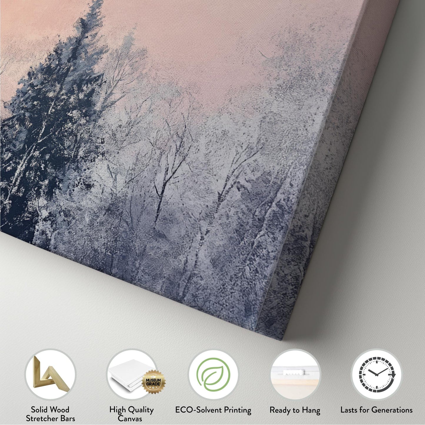 Serene Winter Forest Canvas Art | Impasto Print | Minimalist Wall Art For Living Room | Blush Pink Art Panoramic Wall Art