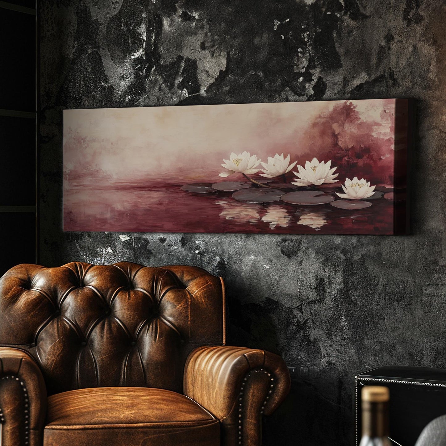 Serene Water Lilies Canvas Art | Impressionistic Botanical Print | Tranquil Spa Wall Art For Bedroom Panoramic Wall Art