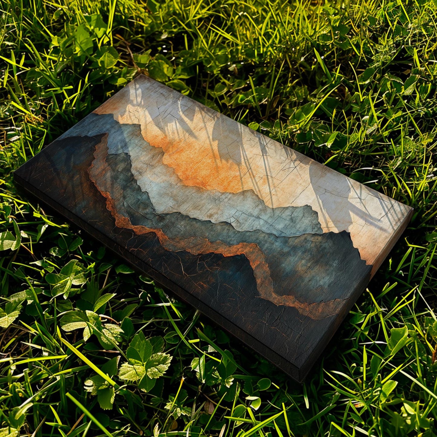 Serene Sunset Mountain Range Canvas Art | Impasto Textured Print | Japandi Wall Art For Living Room | Warm Ember Art Horizontal Art