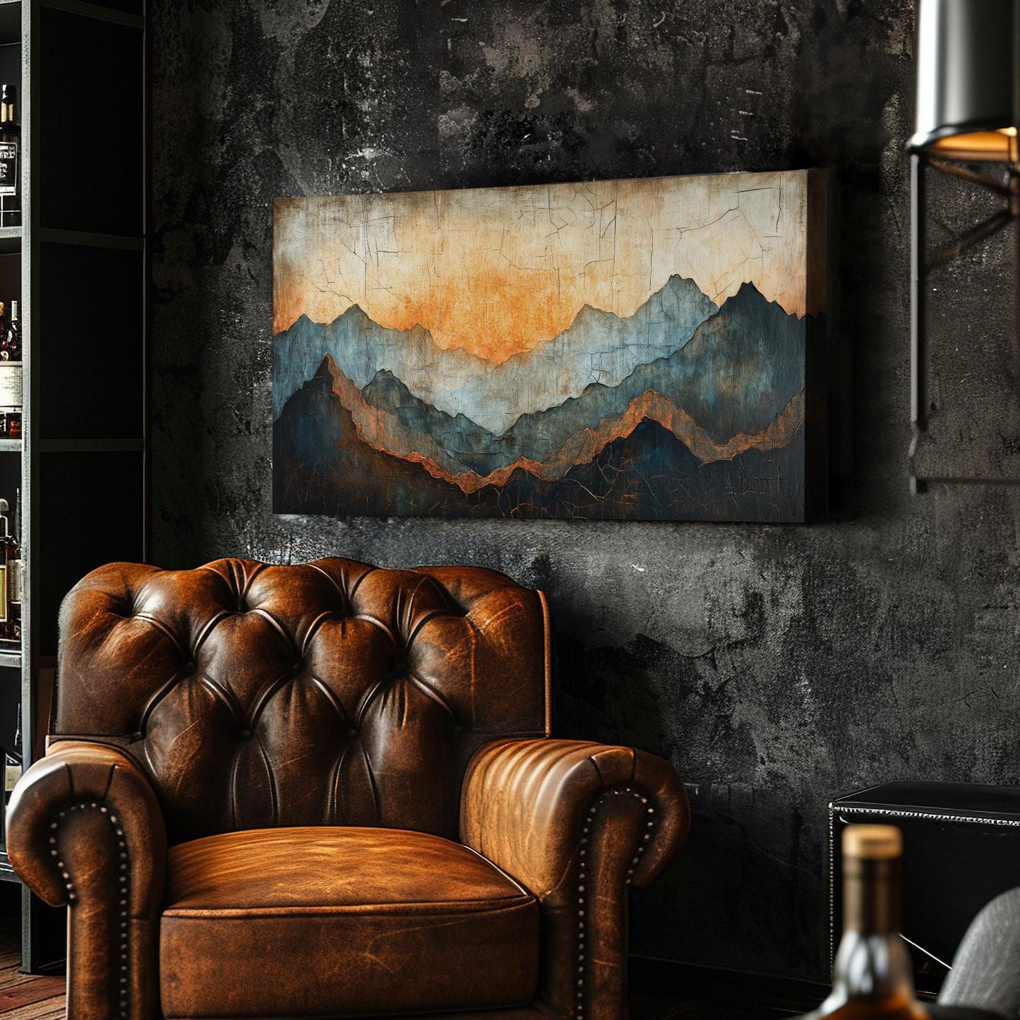 Serene Sunset Mountain Range Canvas Art | Impasto Textured Print | Japandi Wall Art For Living Room | Warm Ember Art Horizontal Art