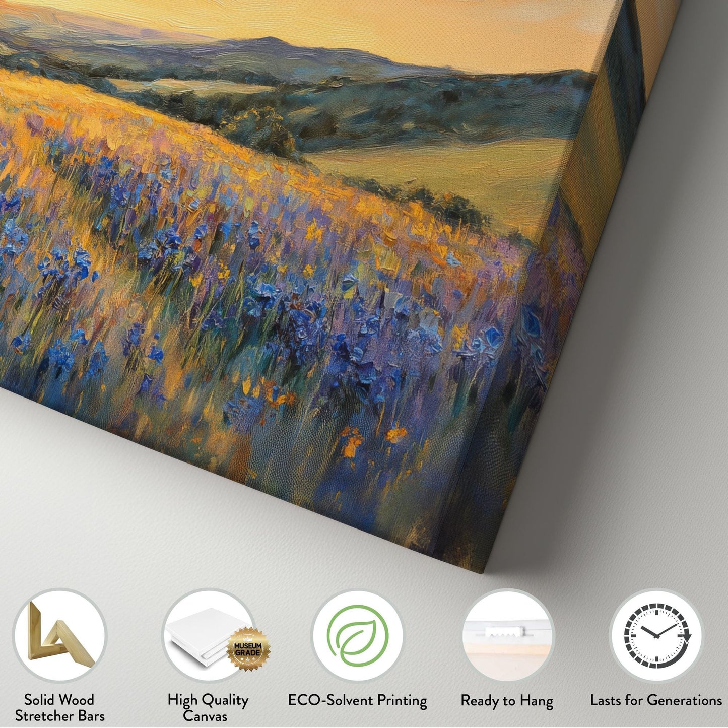 Serene Sunset Meadow Canvas Art | Impasto Impressionism Print | Transitional Wall Art For Living Room Horizontal Art