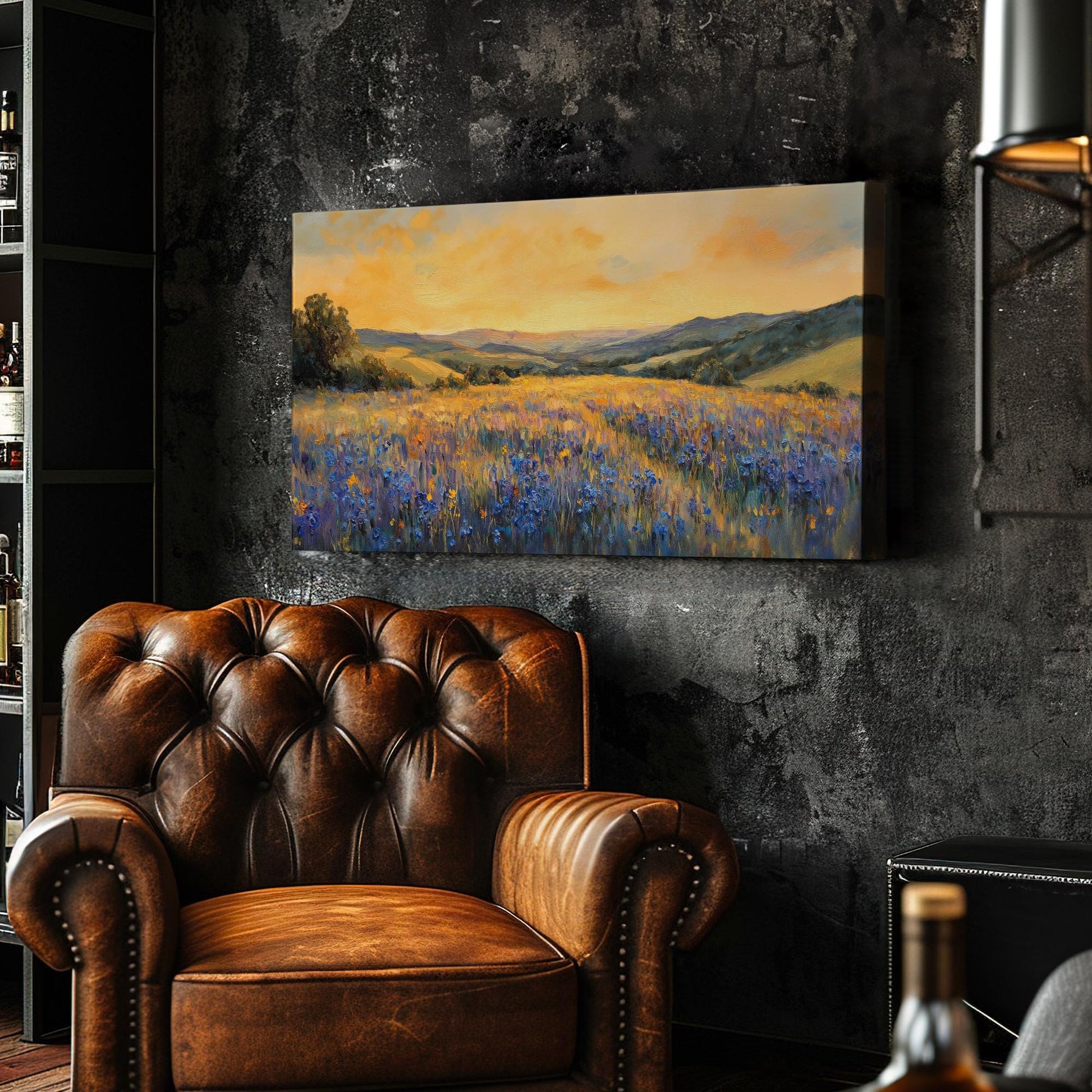 Serene Sunset Meadow Canvas Art | Impasto Impressionism Print | Transitional Wall Art For Living Room Horizontal Art