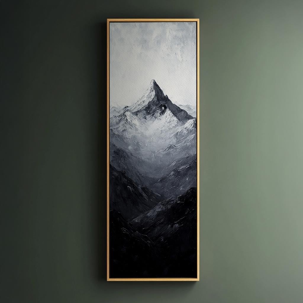 Serene Summit Canvas Art | Impasto Palette Knife Print | Juxtaposition Wall Art For Living Room Long Vertical Art