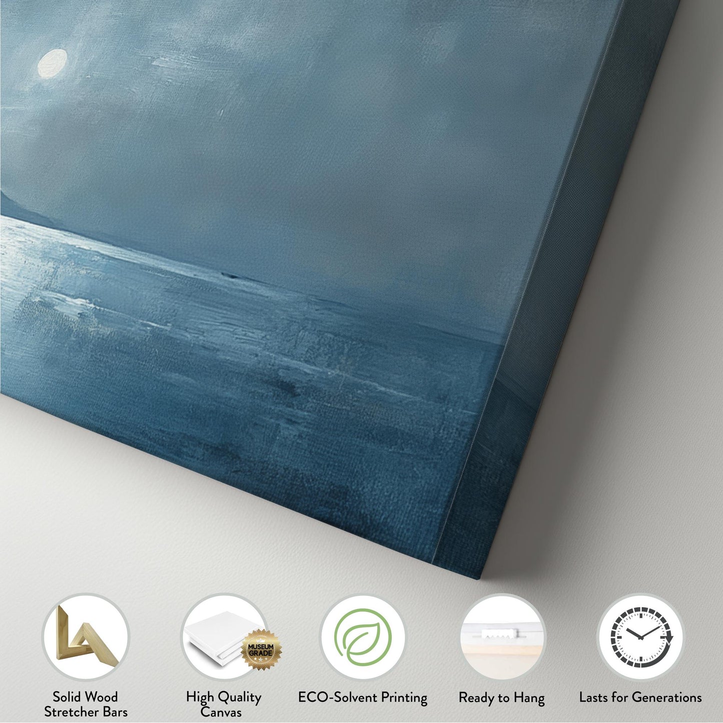 Serene Seascape Canvas Art | Impasto Print | Coastal Farmhouse Wall Art For Living Room | Steel Blue Art Panoramic Wall Art