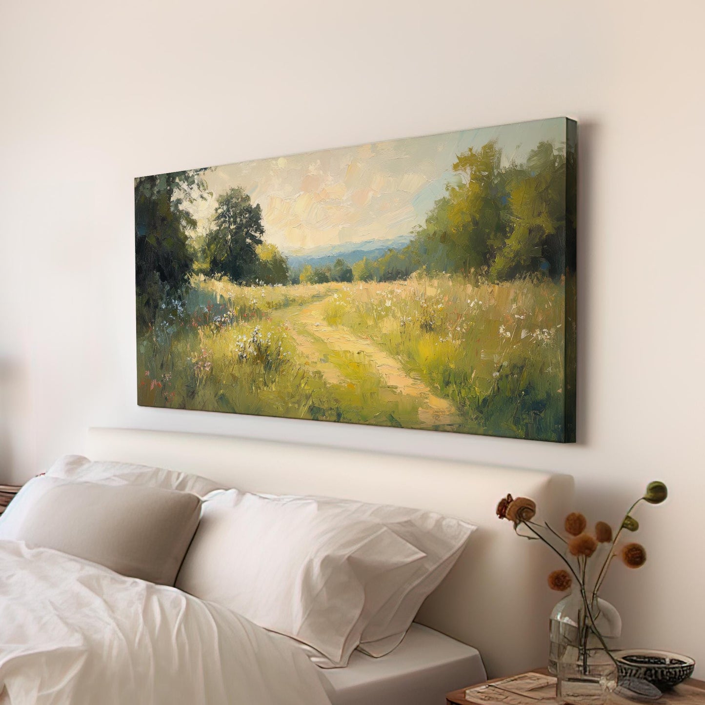Serene Path Canvas Art | Impasto Impressionism Print | Bohemian Wall Art For Living Room | Honeyed Wheat Art Horizontal Art