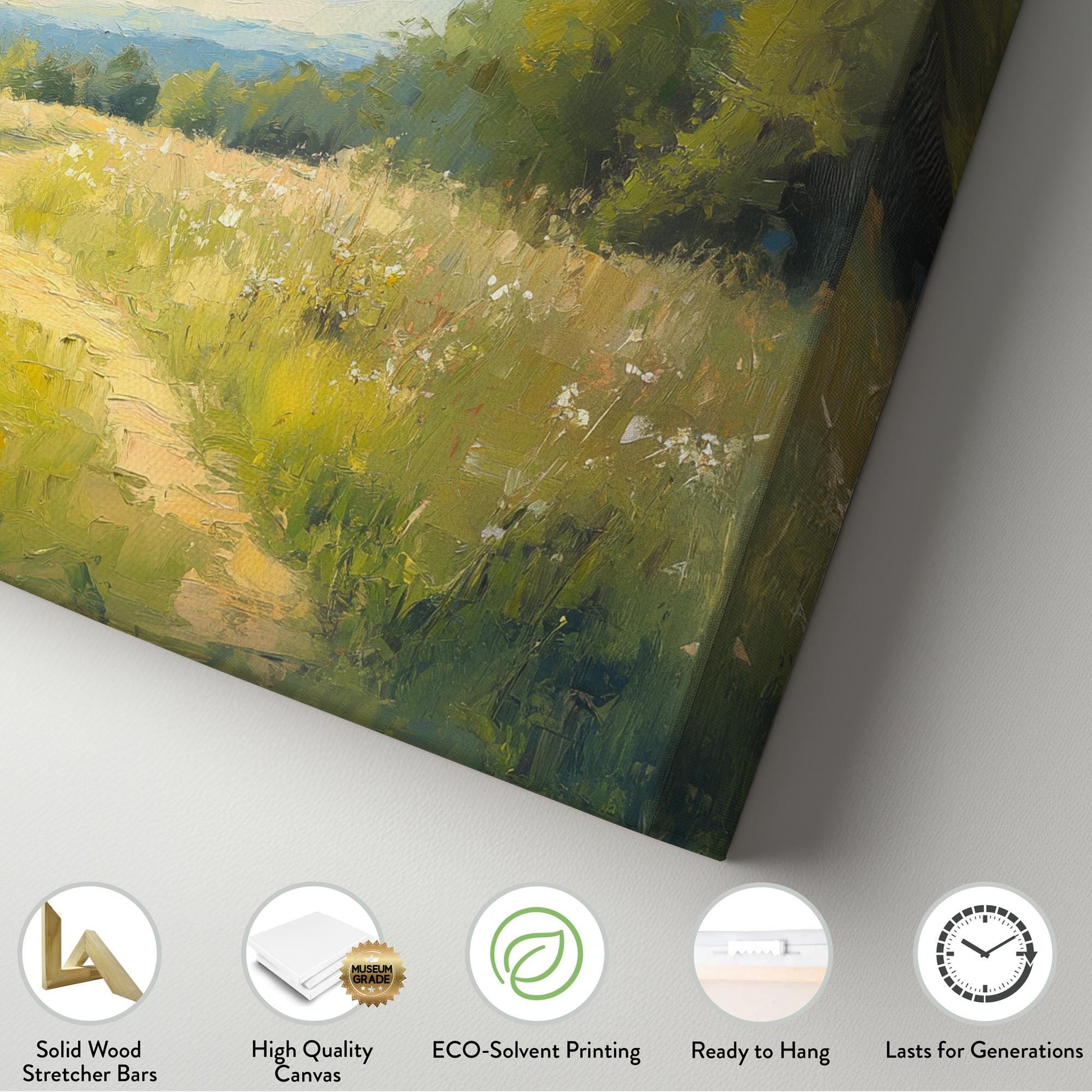 Serene Path Canvas Art | Impasto Impressionism Print | Bohemian Wall Art For Living Room | Honeyed Wheat Art Horizontal Art