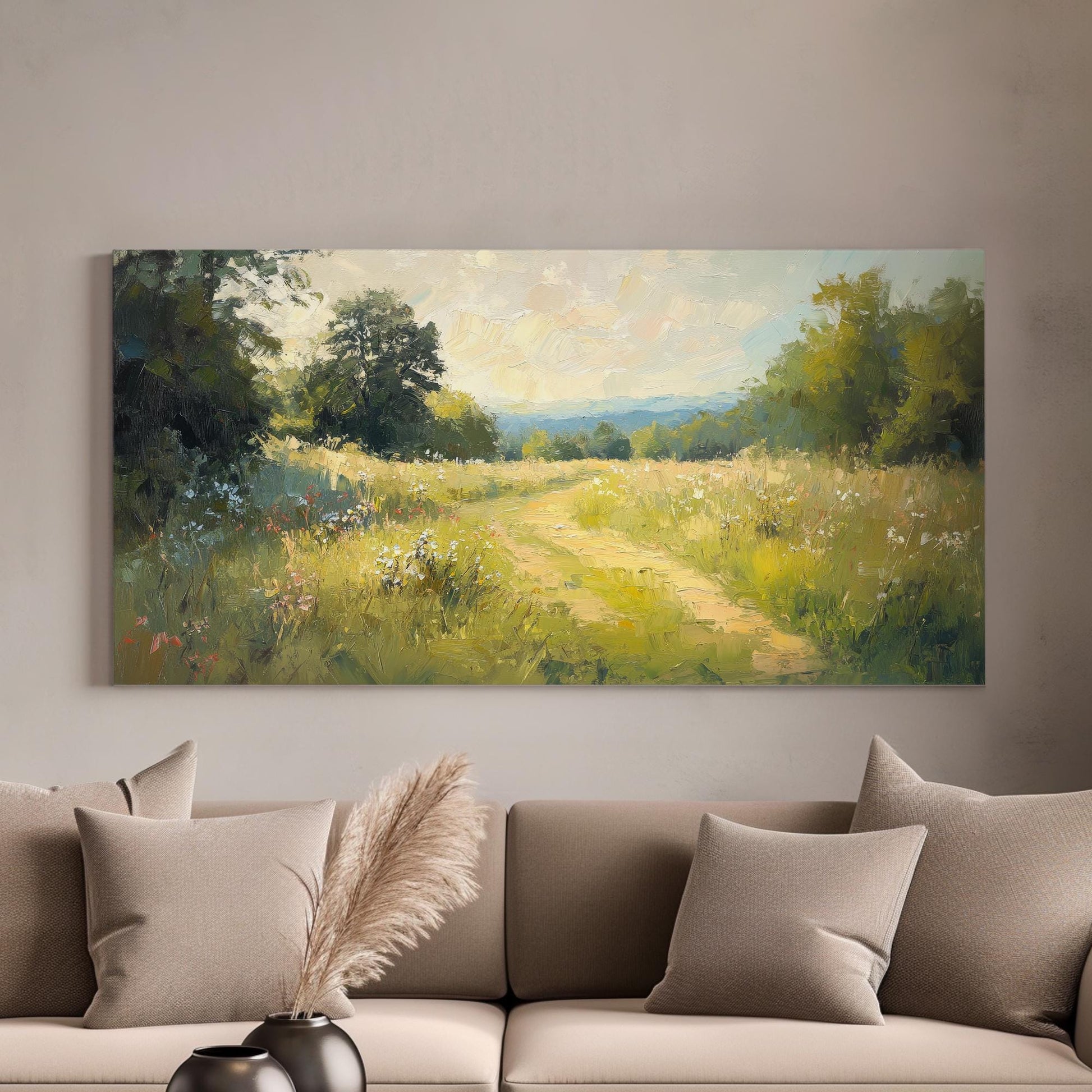 Serene Path Canvas Art | Impasto Impressionism Print | Bohemian Wall Art For Living Room | Honeyed Wheat Art Horizontal Art