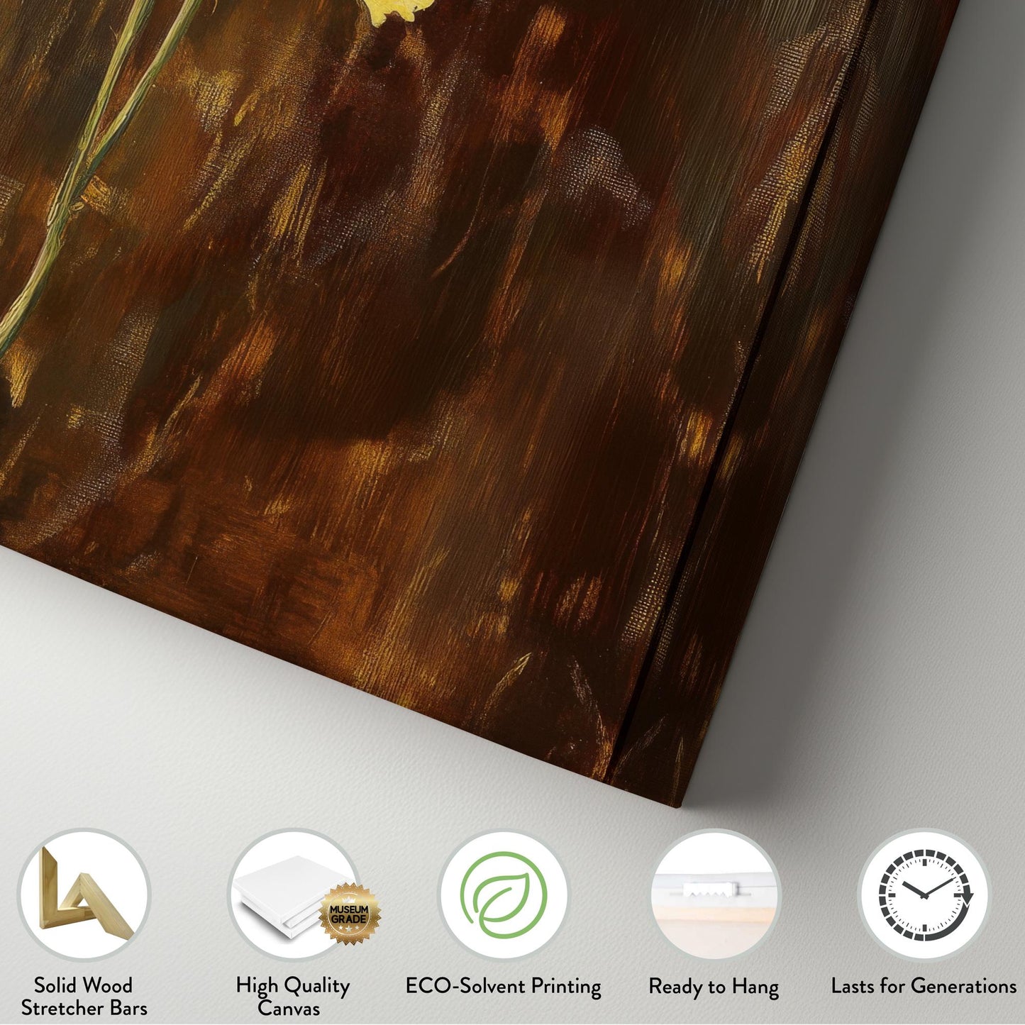 Golden Orchids Canvas Art | Impasto Floral Print | Bohemian Wall Art For Living Room | Honey Amber Art Long Vertical Art