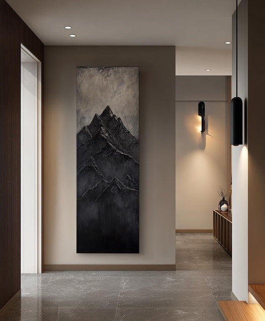 Impasto Mountain Range Canvas Art | Textural Abstract Print | Juxtaposition Wall Art For Living Room Long Vertical Art