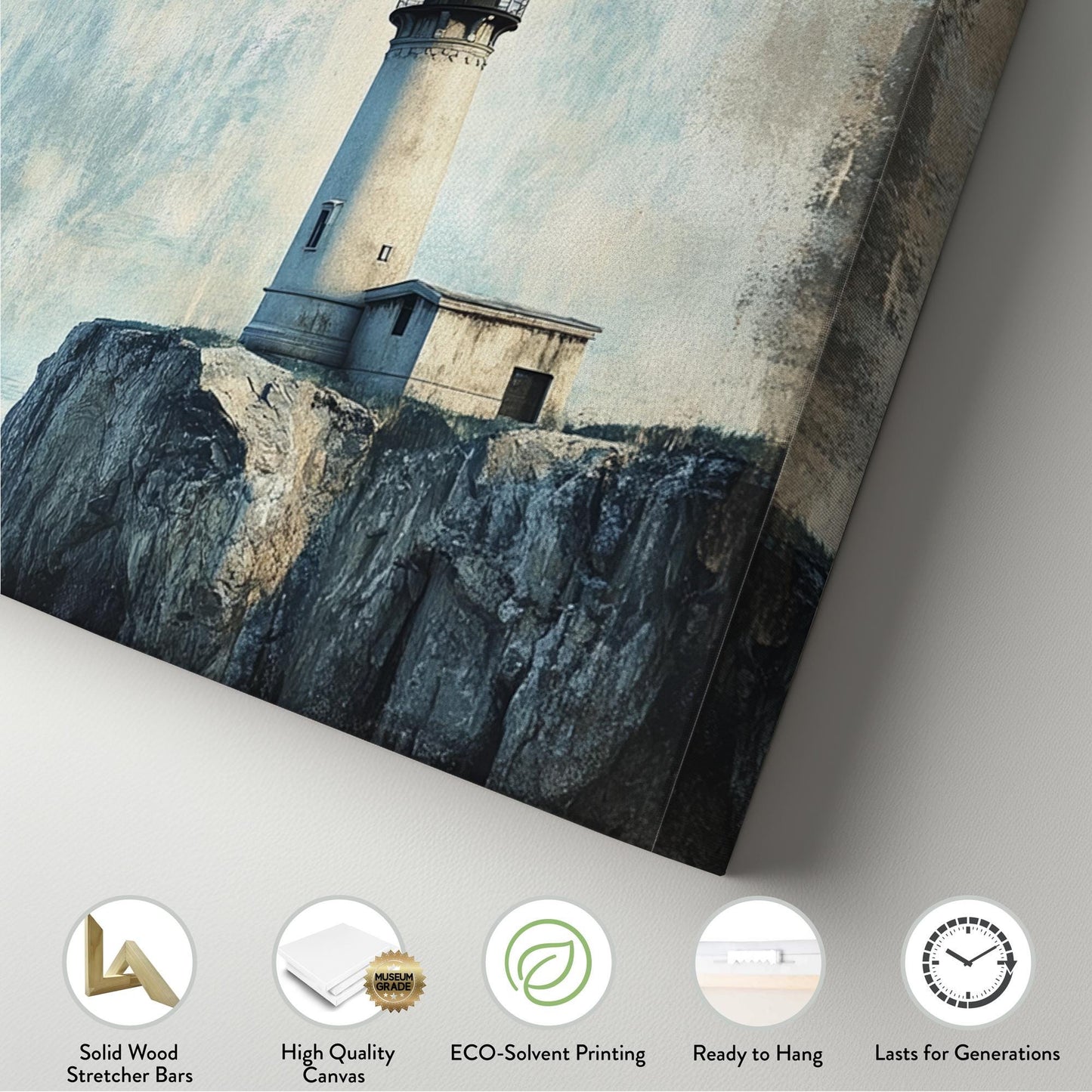 Lighthouse Coastal Canvas Art | Textured Impressionism Print | Tranquil Coastal Wall Art For Living Room Panoramic Wall Art