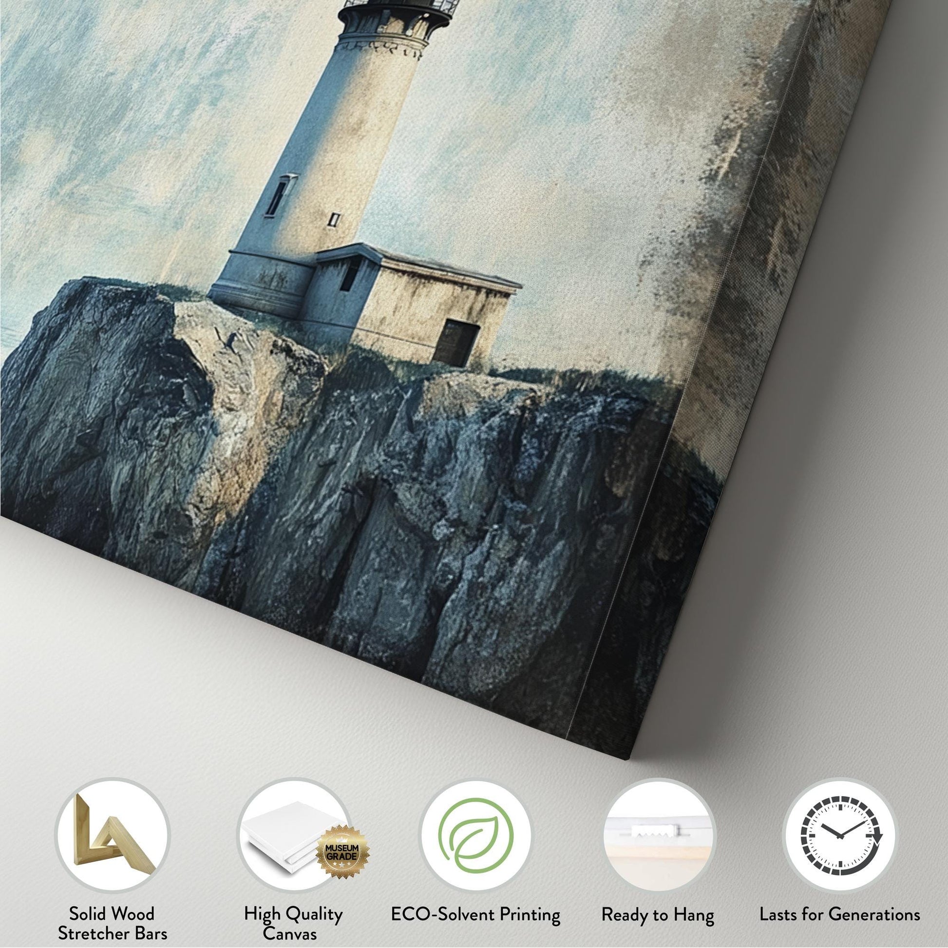 Lighthouse Coastal Canvas Art | Textured Impressionism Print | Tranquil Coastal Wall Art For Living Room Panoramic Wall Art