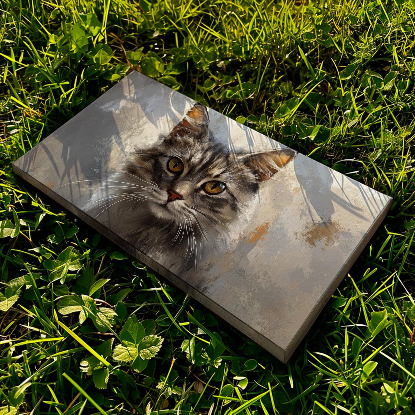 Majestic Maine Coon Canvas Art | Impasto Painting Print | Bohemian Modern Wall Art For Living Room | Taupe Amber Art Horizontal Art