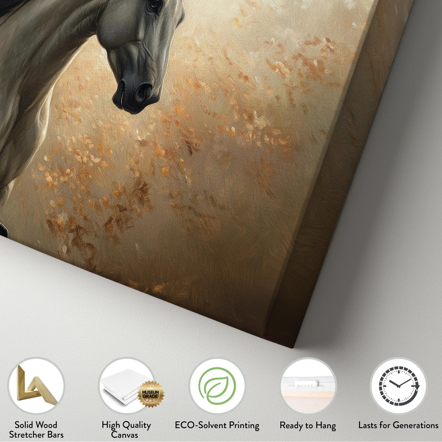 Majestic Stallion Canvas Art | Impasto Impressionism Print | Eclectic Wall Art For Living Room | Warm Taupe Bronze Art Horizontal Art