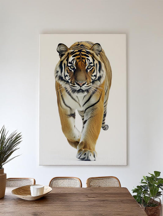 Majestic Bengal Tiger Canvas Art | Hyperrealistic Wildlife Print | Bohemian Wall Art For Living Room | Amber Sunset Art Vertical Canvas