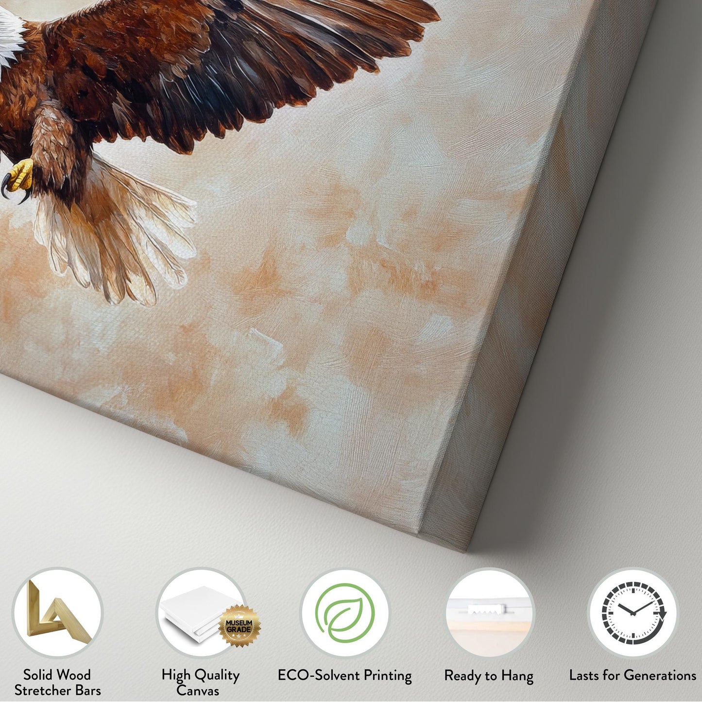 Majestic Bald Eagle Canvas Art | Impasto Painting Print | Bohemian Wall Art For Living Room | Sandstone Hues Art Horizontal Art