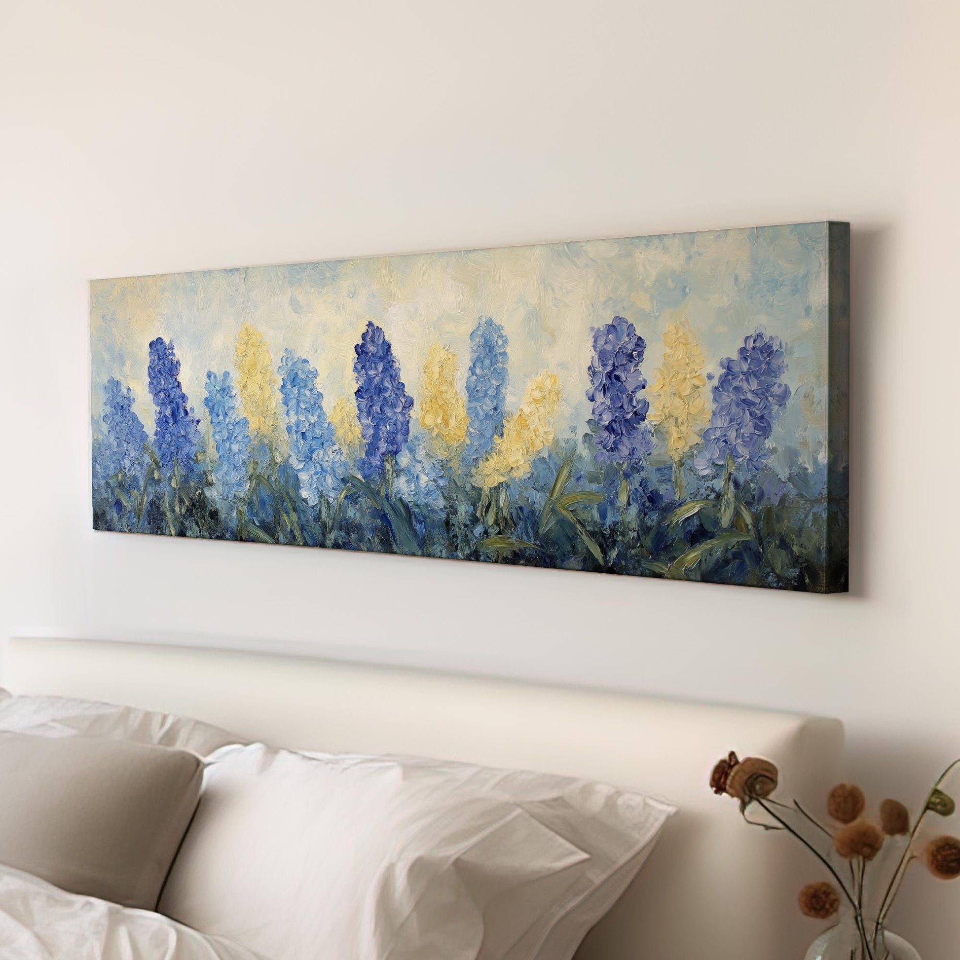 Hyacinth Garden Canvas Art | Impasto Palette Knife Print | Bohemian Wall Art For Living Room Panoramic Wall Art